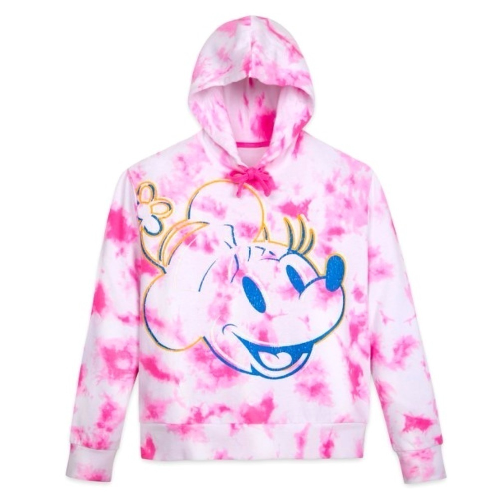 Walt Disney World Parks Minnie Mouse Tie Dye Hoodie Adults White & Pink New
